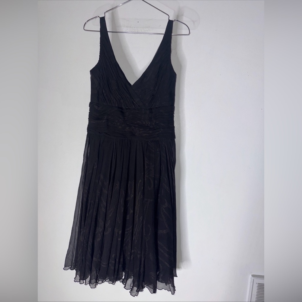 tadashi shoji Black Gold Shimmer Silk Chiffon Empire Waist Dress 8